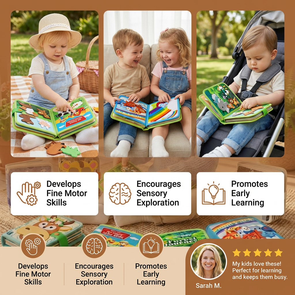 Interactive Textured Storybook with Multiple Activity Pages and Grip Elements for Children