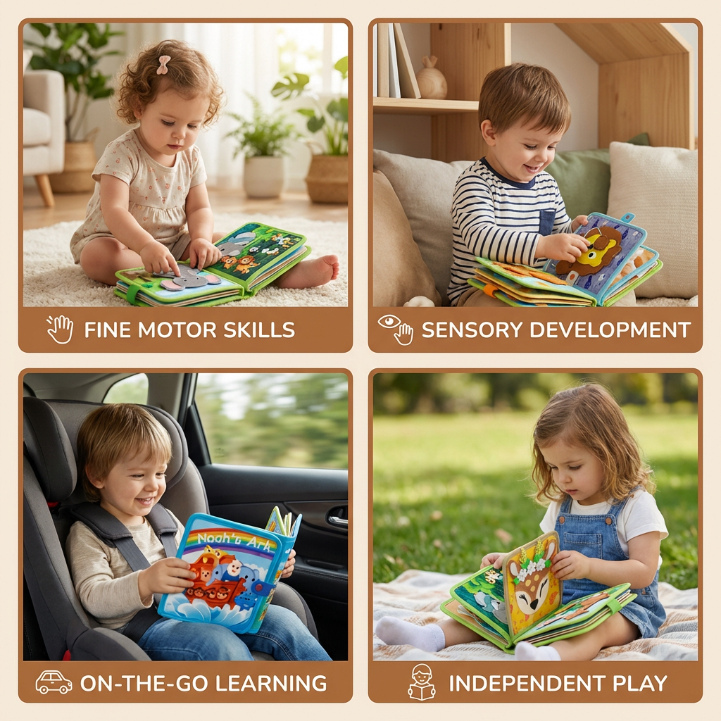 Interactive Textured Storybook with Multiple Activity Pages and Grip Elements for Children