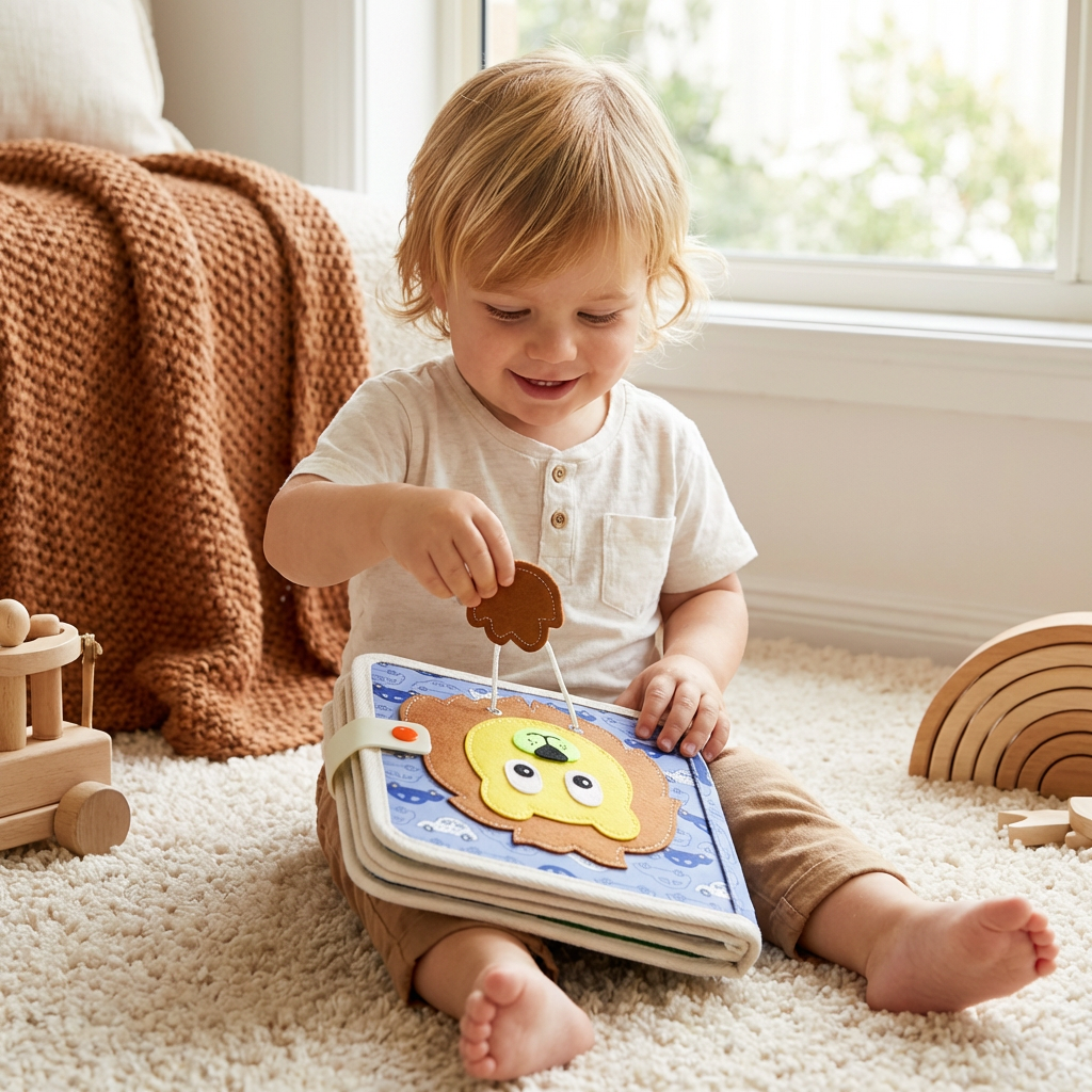 Interactive Textured Storybook with Multiple Activity Pages and Grip Elements for Children
