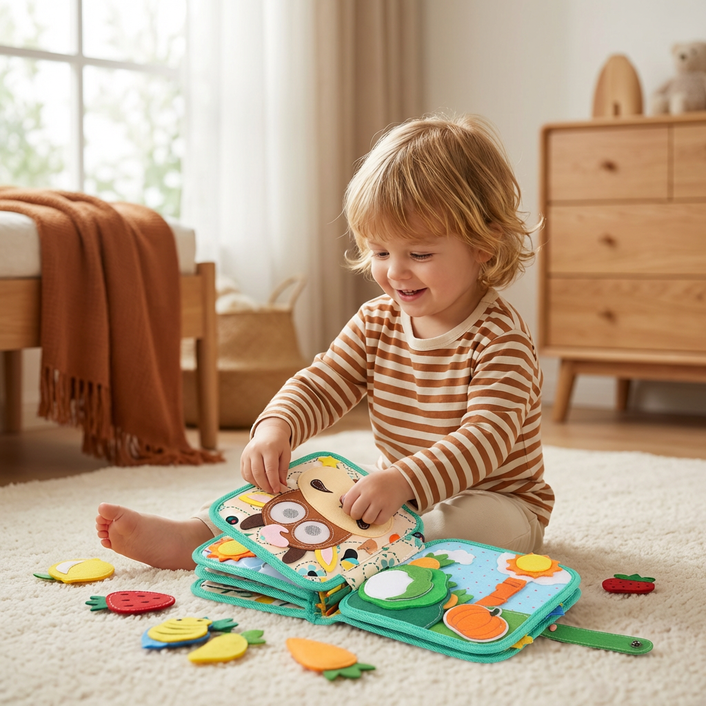 Interactive Textured Storybook with Multiple Activity Pages and Grip Elements for Children
