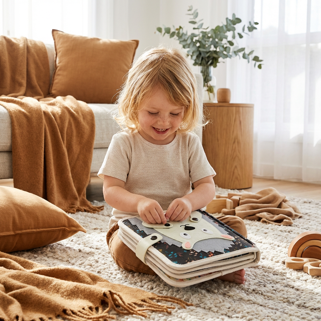 Interactive Textured Storybook with Multiple Activity Pages and Grip Elements for Children