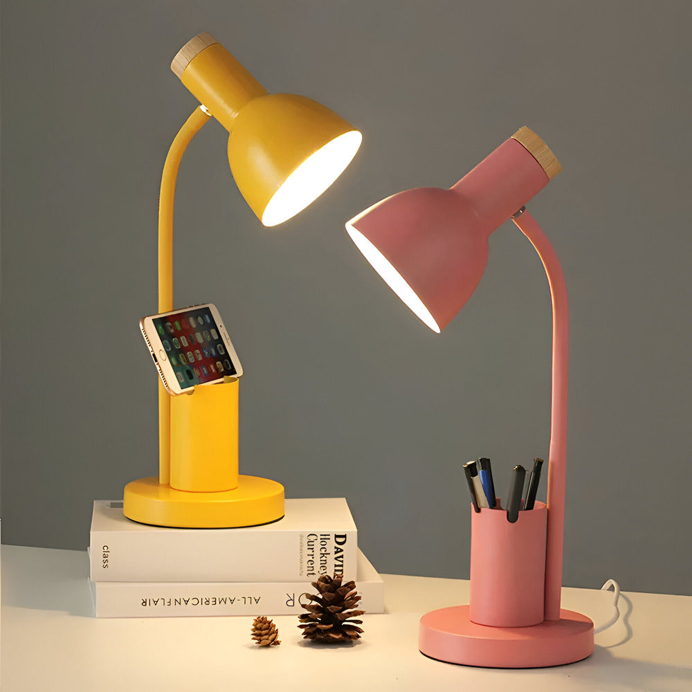 Adjustable LED Task Lamp with Integrated Pen Holder, Iron Construction