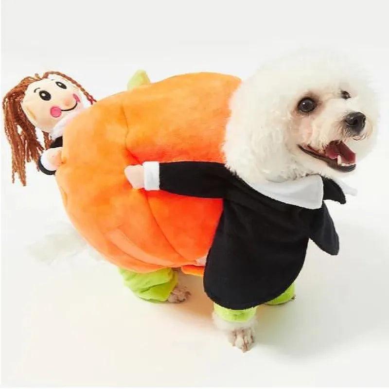 Dog Pumpkin Costume with Velvet Fabric and Secure Fit, 5 Sizes Available