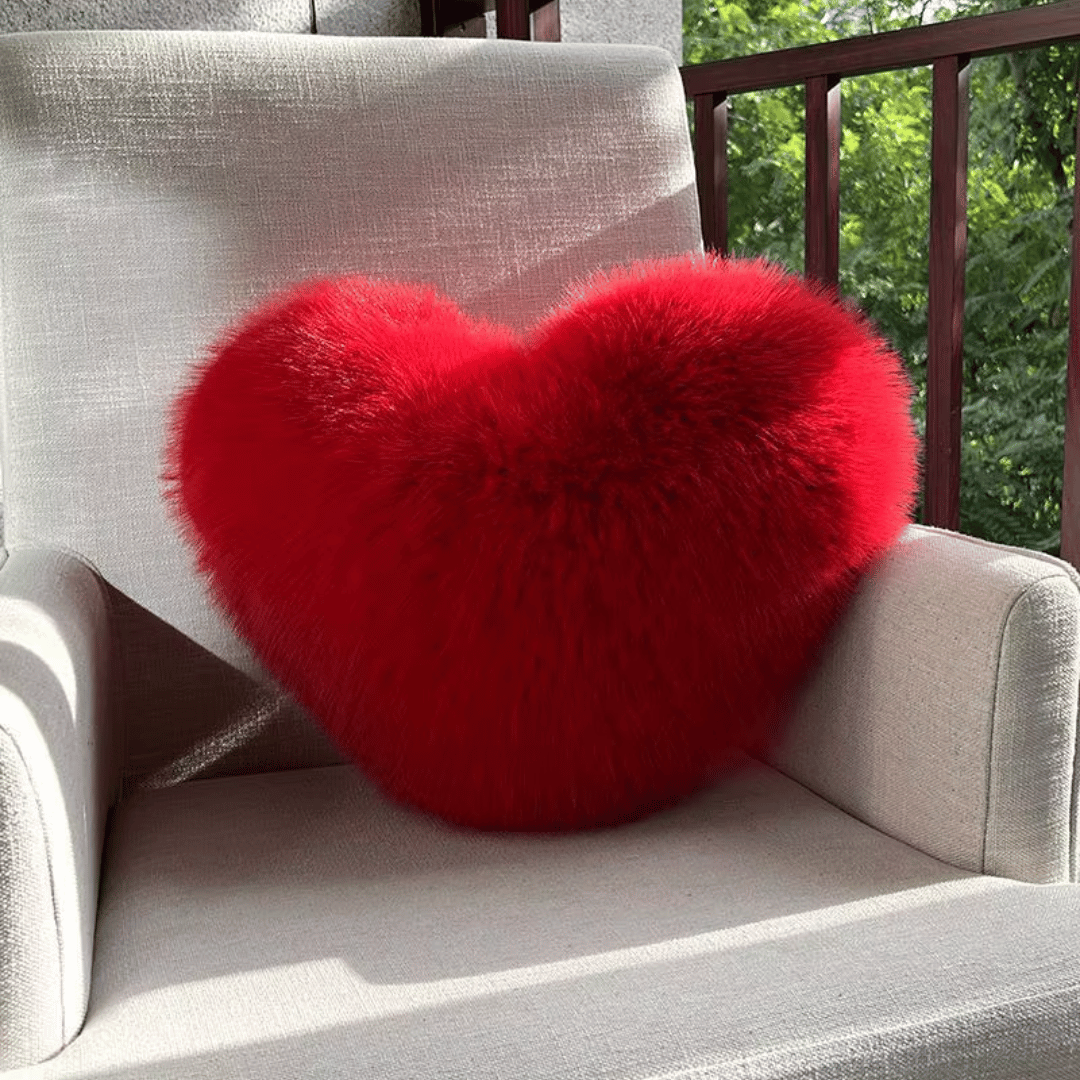 Heart Shaped Faux Fur Pillow with Soft Cotton Filling in Six Colors and 12.6 by 15.7 Inches