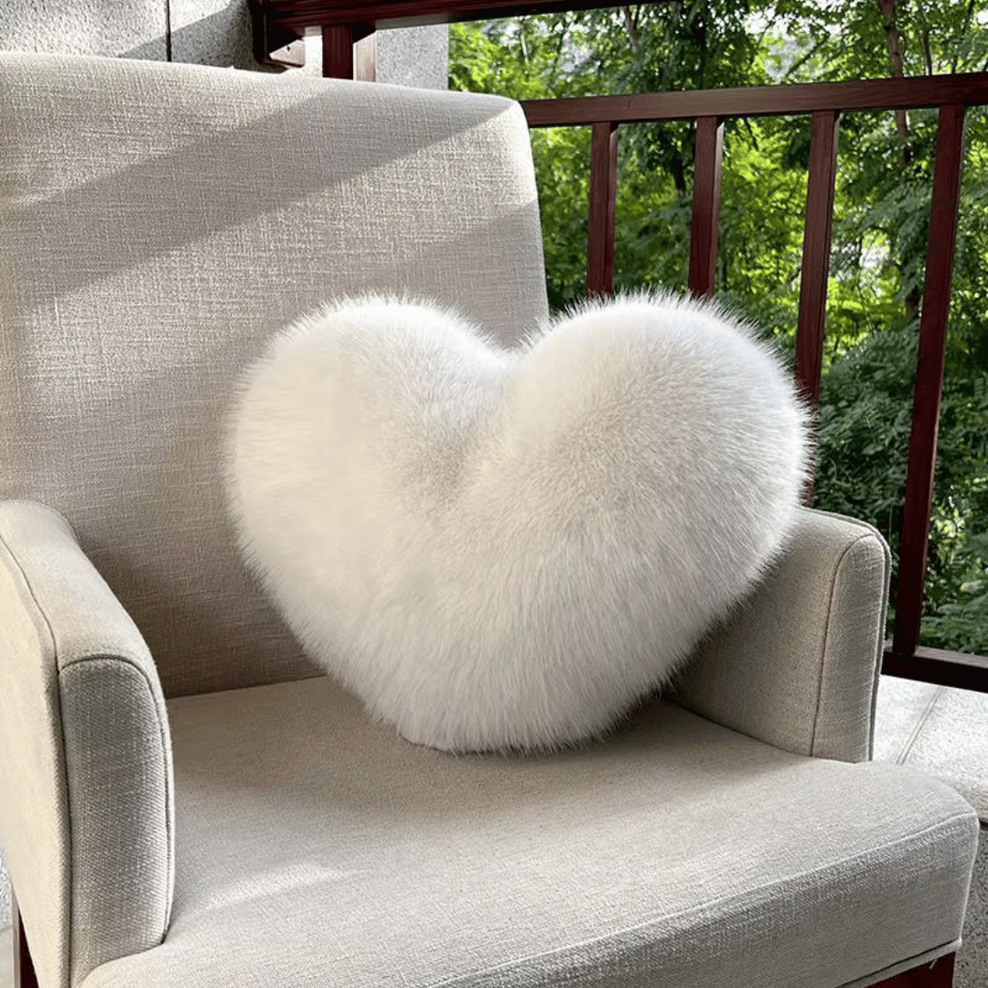 Heart Shaped Faux Fur Pillow with Soft Cotton Filling in Six Colors and 12.6 by 15.7 Inches