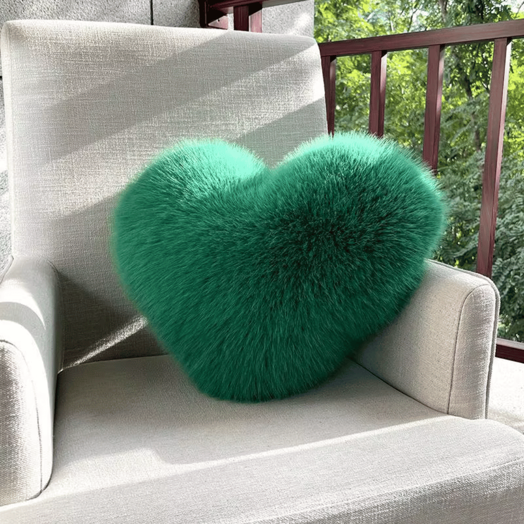 Heart Shaped Faux Fur Pillow with Soft Cotton Filling in Six Colors and 12.6 by 15.7 Inches