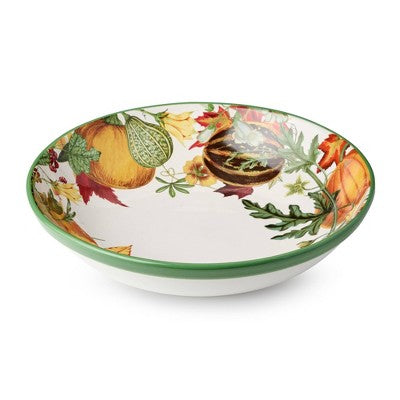 Autumn Botanical Ceramic Serving Bowl with Pumpkin and Leaf Print 13 Inch