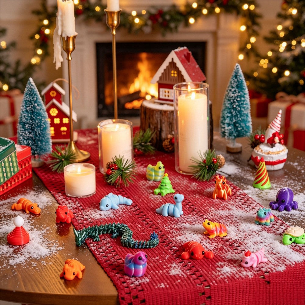 Advent Calendar Box with 24 Hard 3D Printed Toys Shaped Like Animals and Festive Items