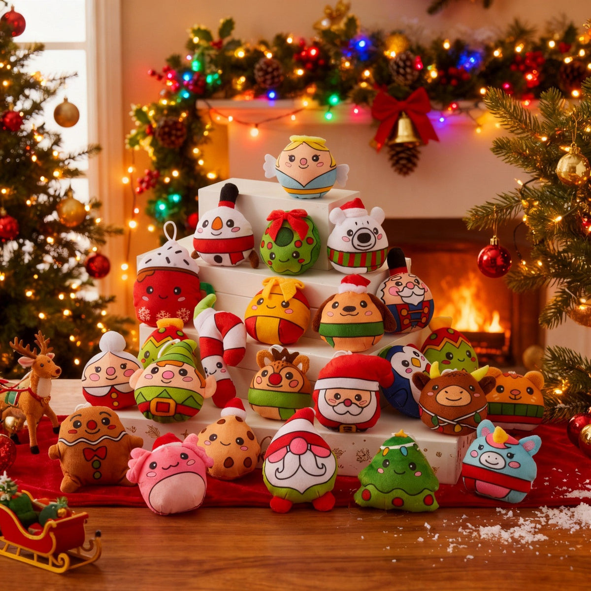 Hanging Mini Plush Advent Calendar with 24 Holiday Characters for Christmas Trees
