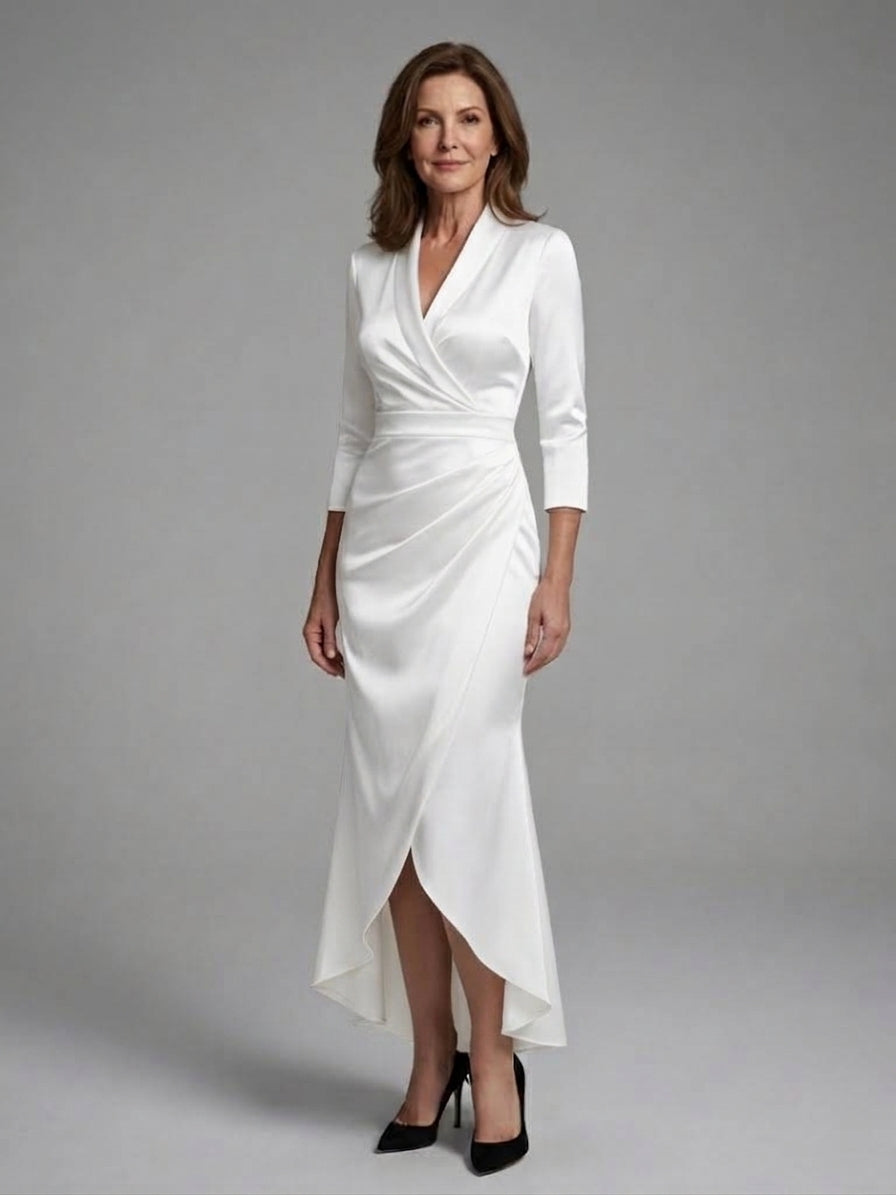 Women Long Sleeve Midi Dress with Fluid Drape and Figure Skimming Silhouette