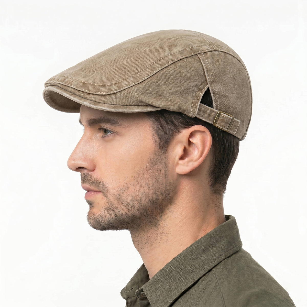 Newsboy Flat Cap with Adjustable Interior Band and Distressed Denim Finish