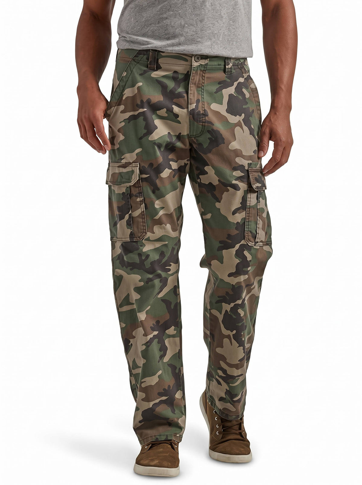 Men's Stretch Twill Cargo Pants with Six Pockets and Relaxed Fit