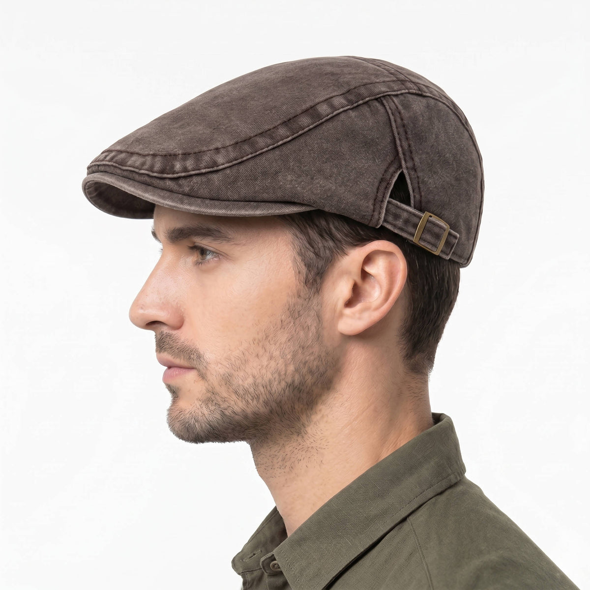 Newsboy Flat Cap with Adjustable Interior Band and Distressed Denim Finish