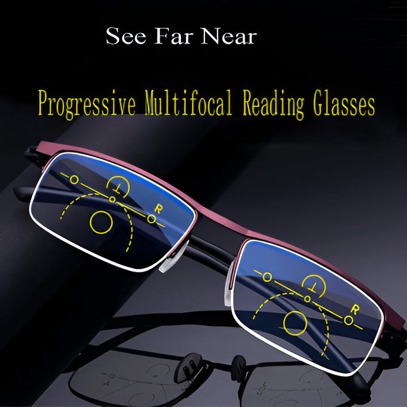 Progressive Multifocal Glasses with Photochromic Tint and Blue Light Blocking, Anti-Reflective Coating