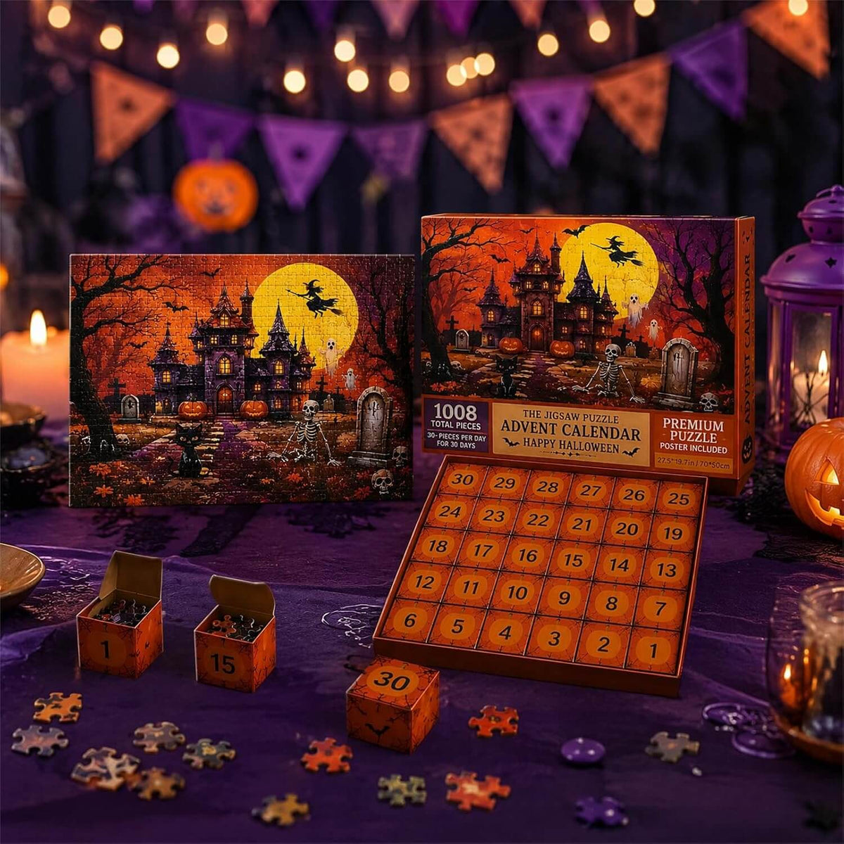 Jigsaw Puzzle Advent Calendar with Haunted Castle and Reference Poster, 1,008 Pieces