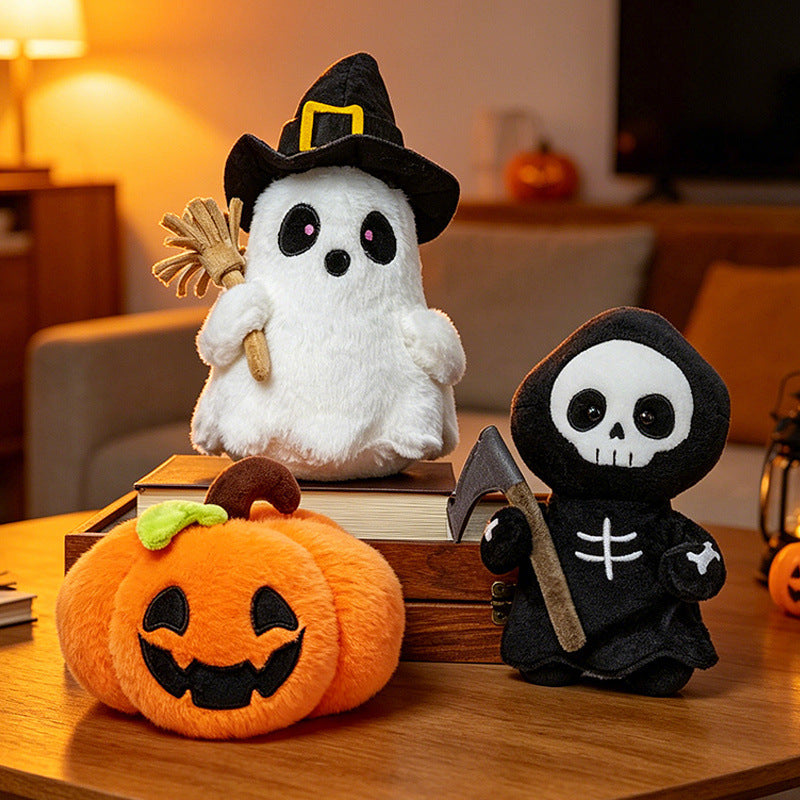 Seasonal Plush Character Set with Embroidered Details for Indoor Display