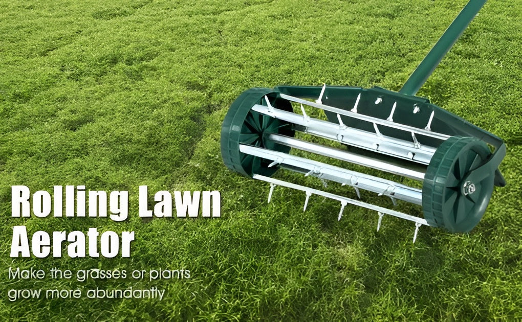 Lawn Spike Aerator with 32 Steel Spikes and 18 Inch Roller
