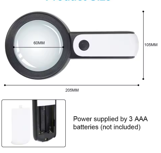 Handheld Magnifying Glass with 30X Acrylic Lens and 12 LED Lights
