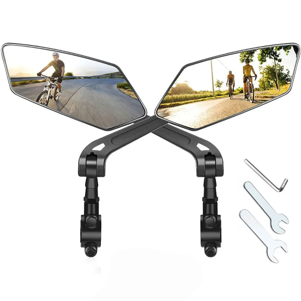 Handlebar Mirrors with 360 Degree Rotation and Flat Glass for Bikes and Scooters
