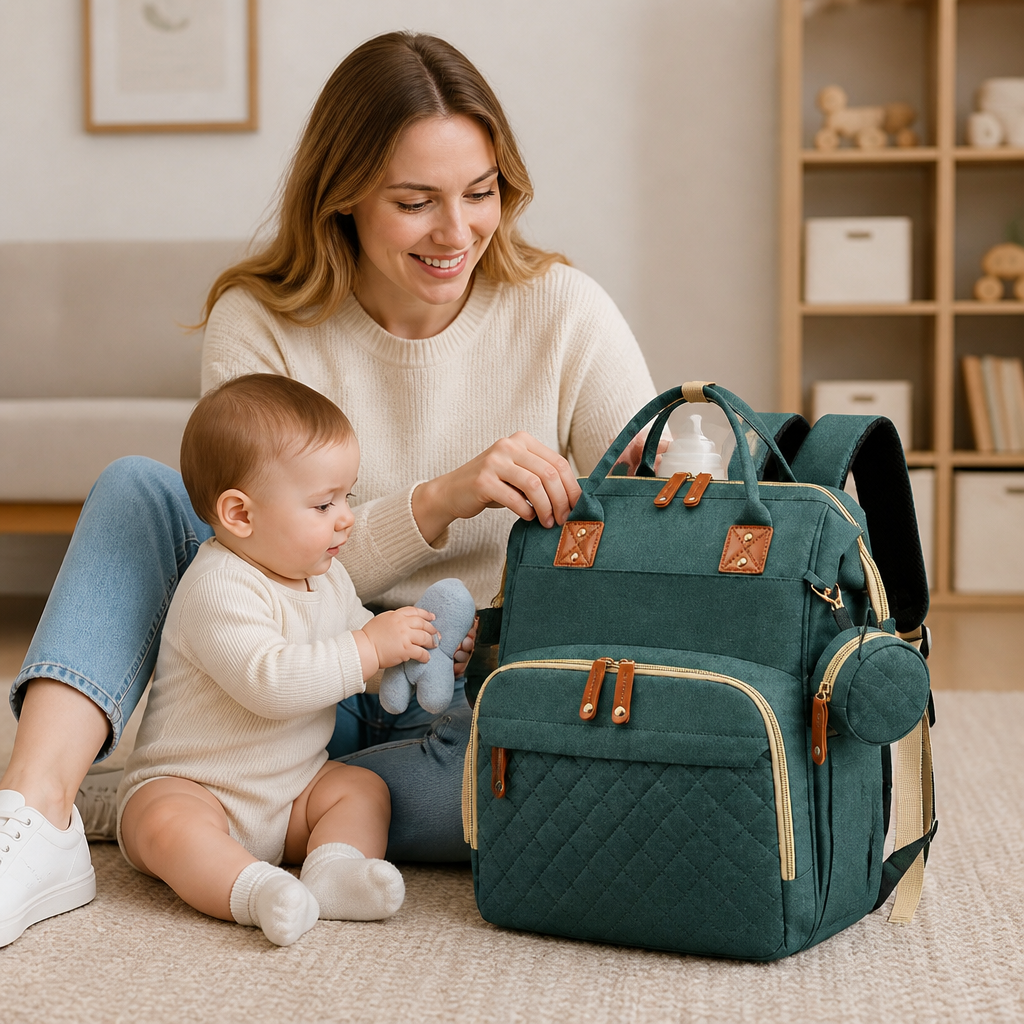Convertible Diaper Backpack with Foldable Bed and Changing Station for Travel