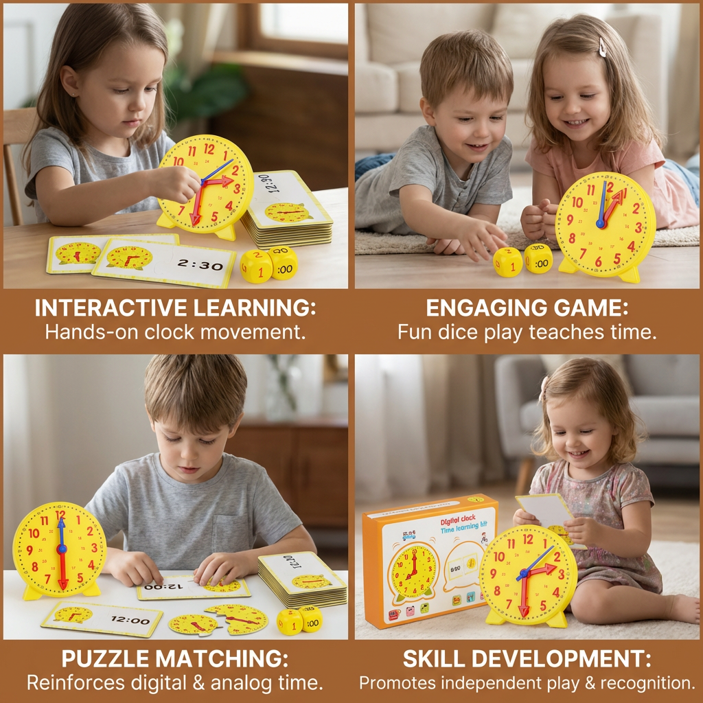 Interactive Time Learning Clock with Movable Hands and Matching Cards