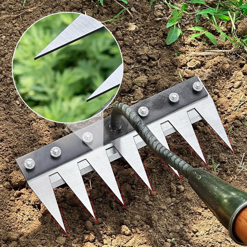 Garden Rake Head with Carbon Steel Tines and Detachable Design for Wooden Poles