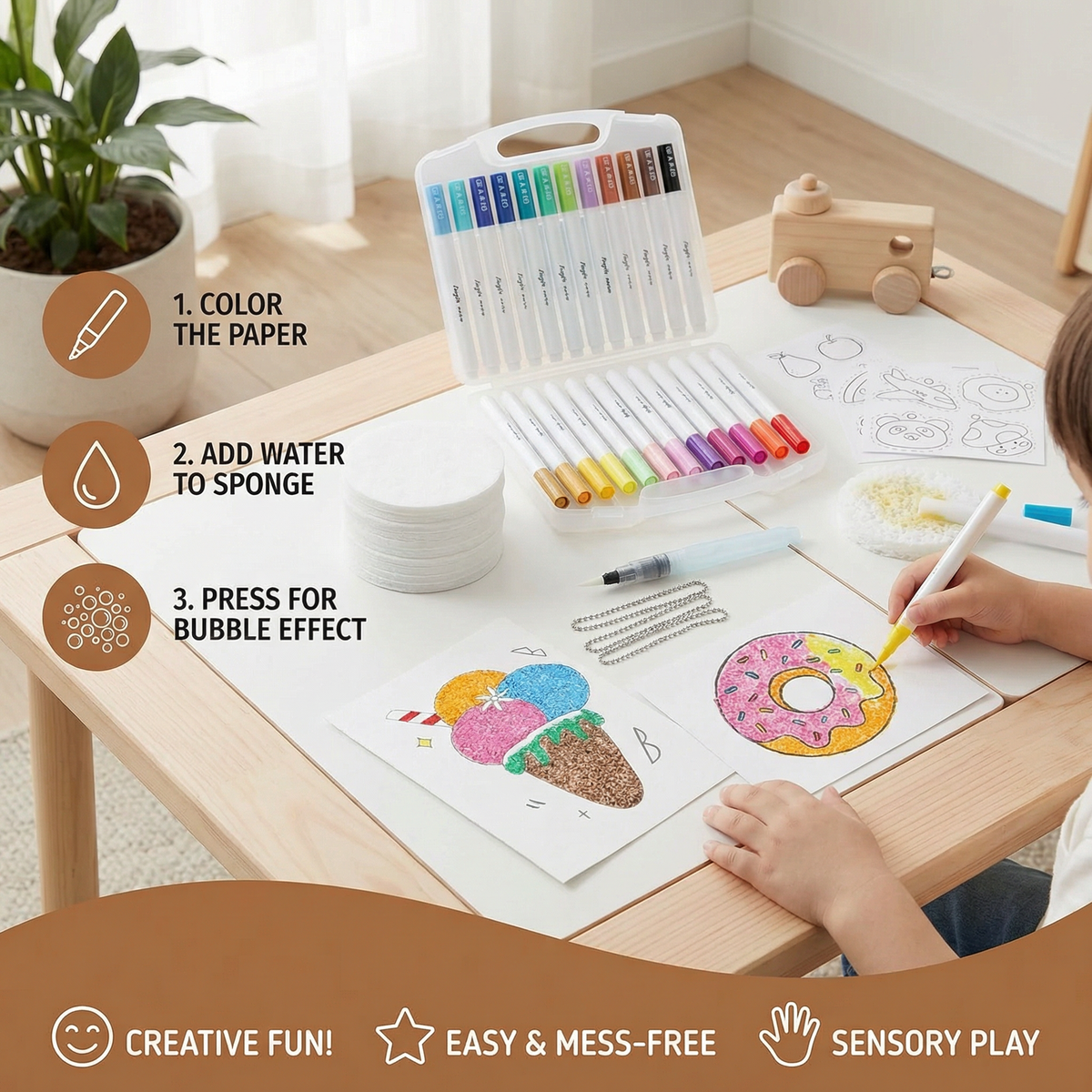 Sponge Painting Set for Kids with Bubble Texture Effect and Multiple Shapes