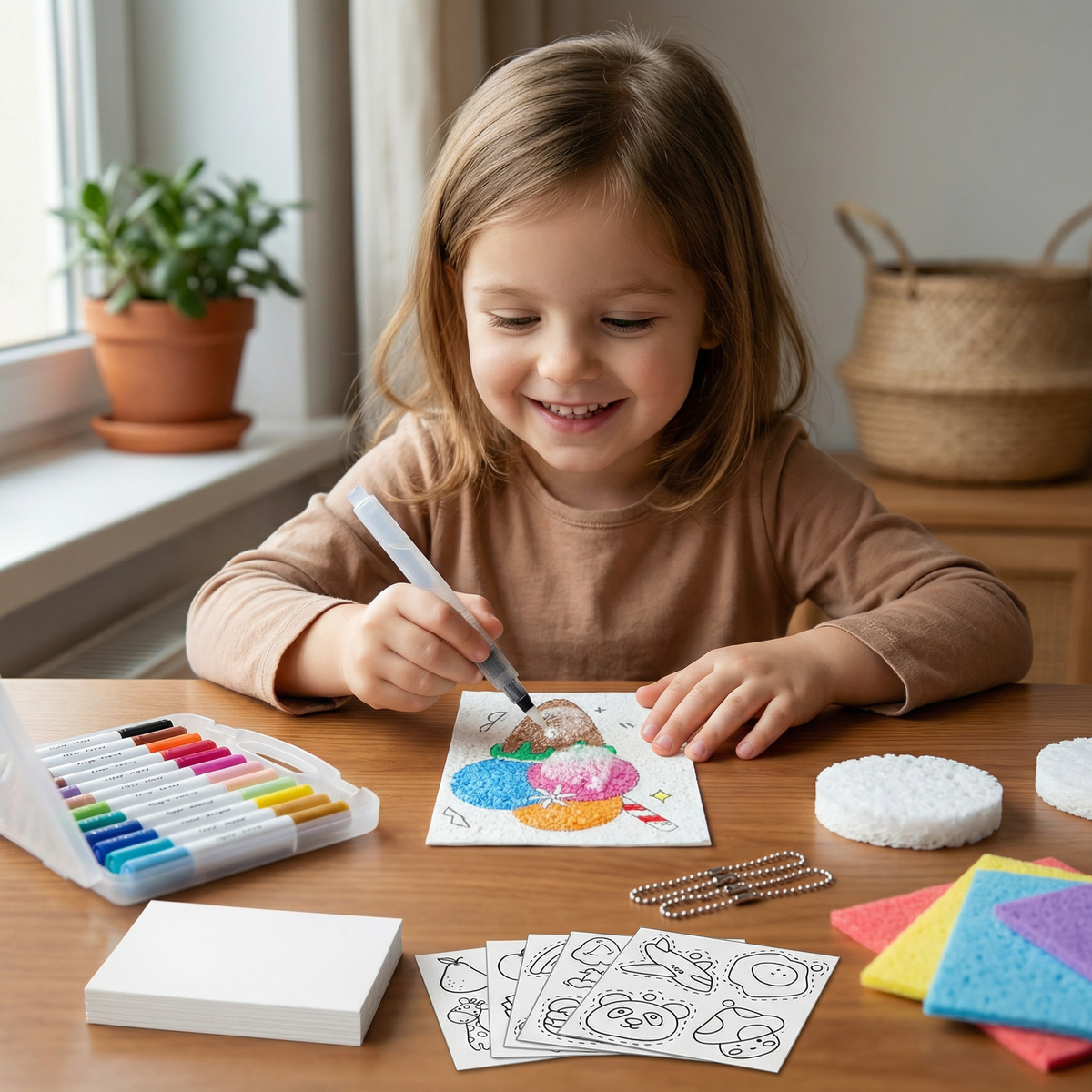 Sponge Painting Set for Kids with Bubble Texture Effect and Multiple Shapes