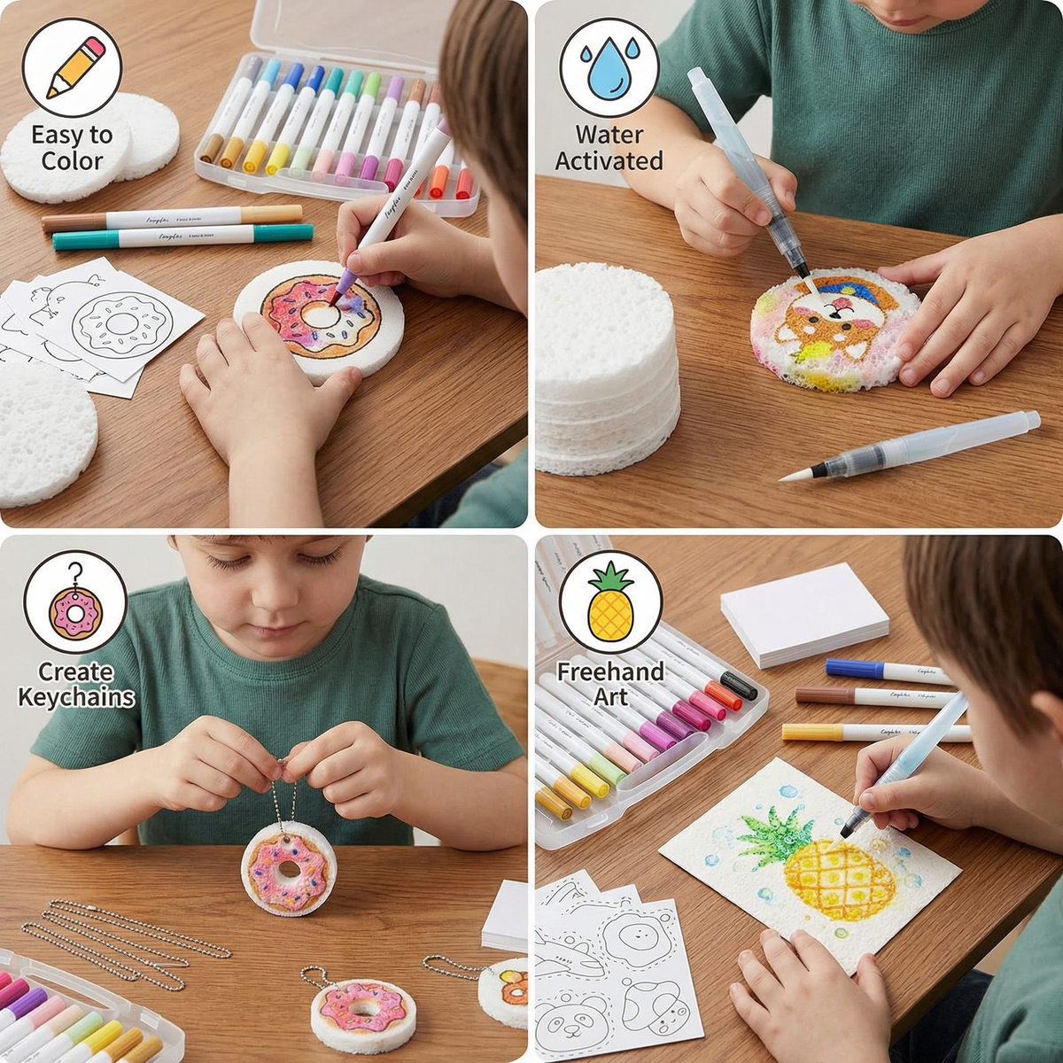 Sponge Painting Set for Kids with Bubble Texture Effect and Multiple Shapes