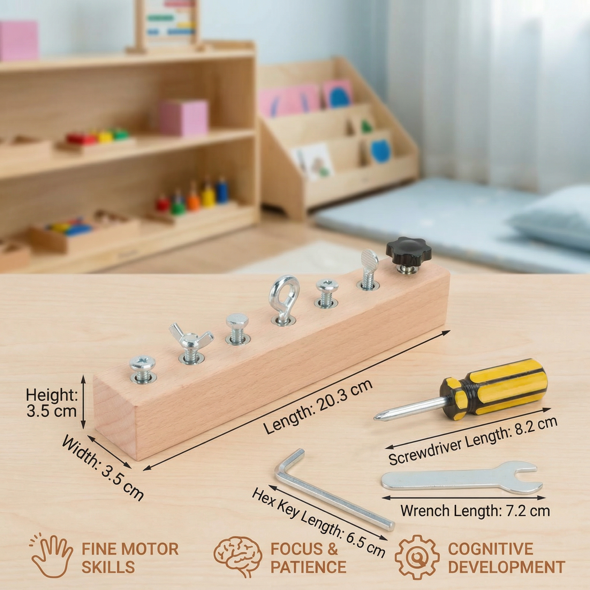 Wooden Screw Toy with Shape Sorting and Hand-Eye Coordination Training