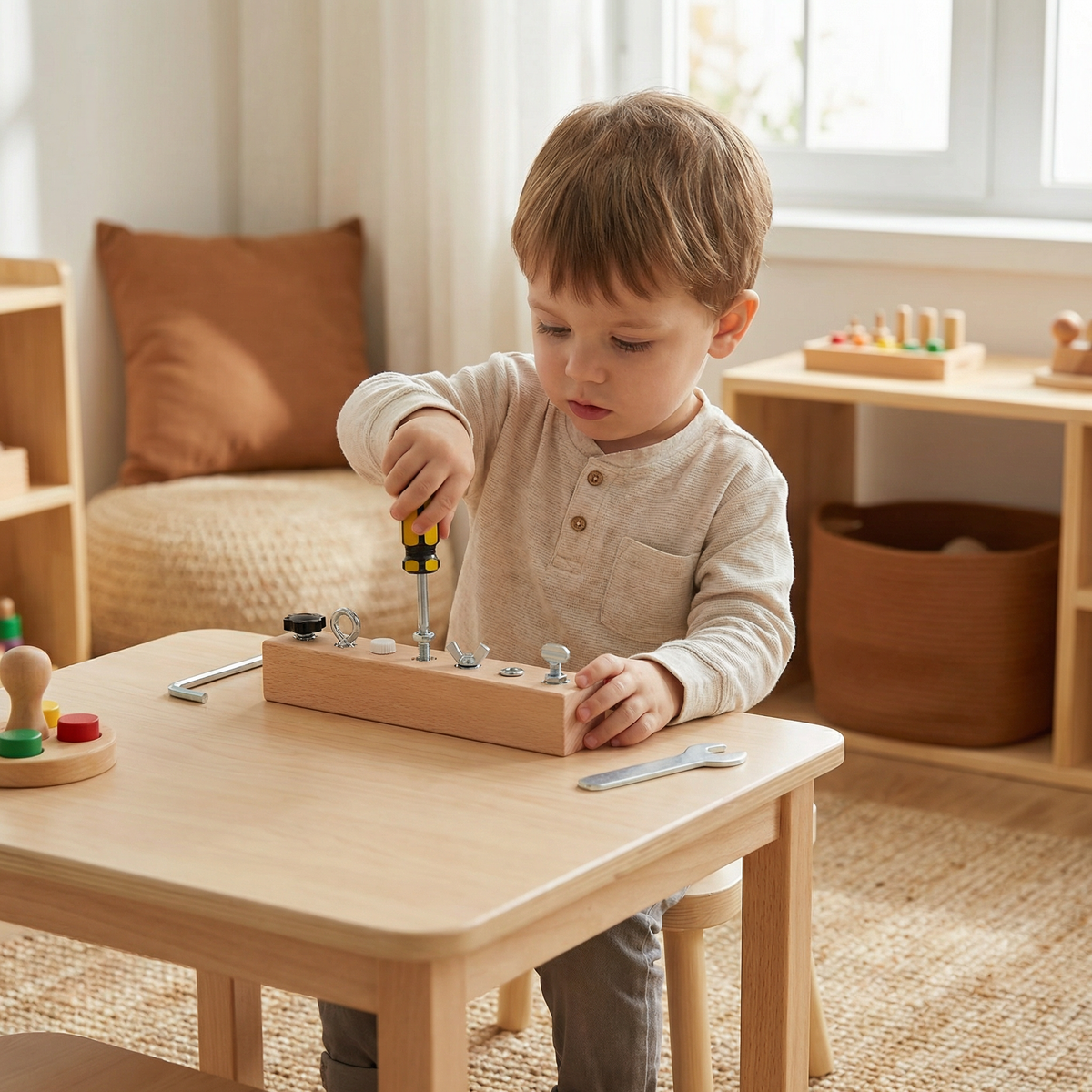 Wooden Screw Toy with Shape Sorting and Hand-Eye Coordination Training