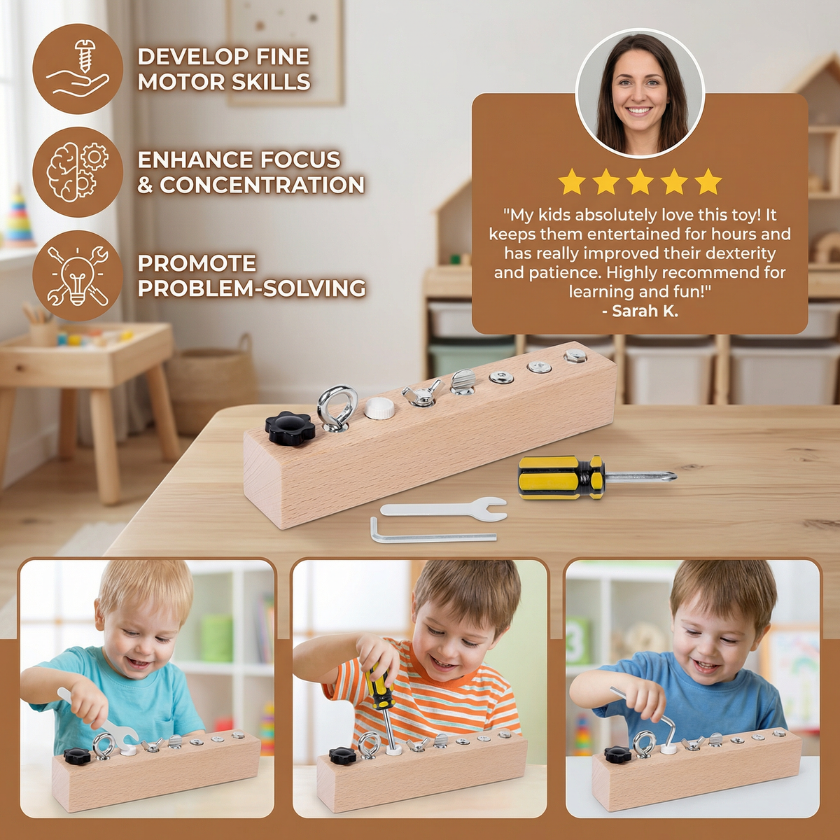 Wooden Screw Toy with Shape Sorting and Hand-Eye Coordination Training