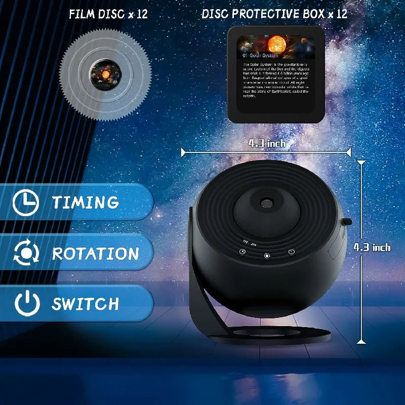 Galaxy Projector with 360-Degree Rotation and 12 Film Discs, Auto Shutoff Timer