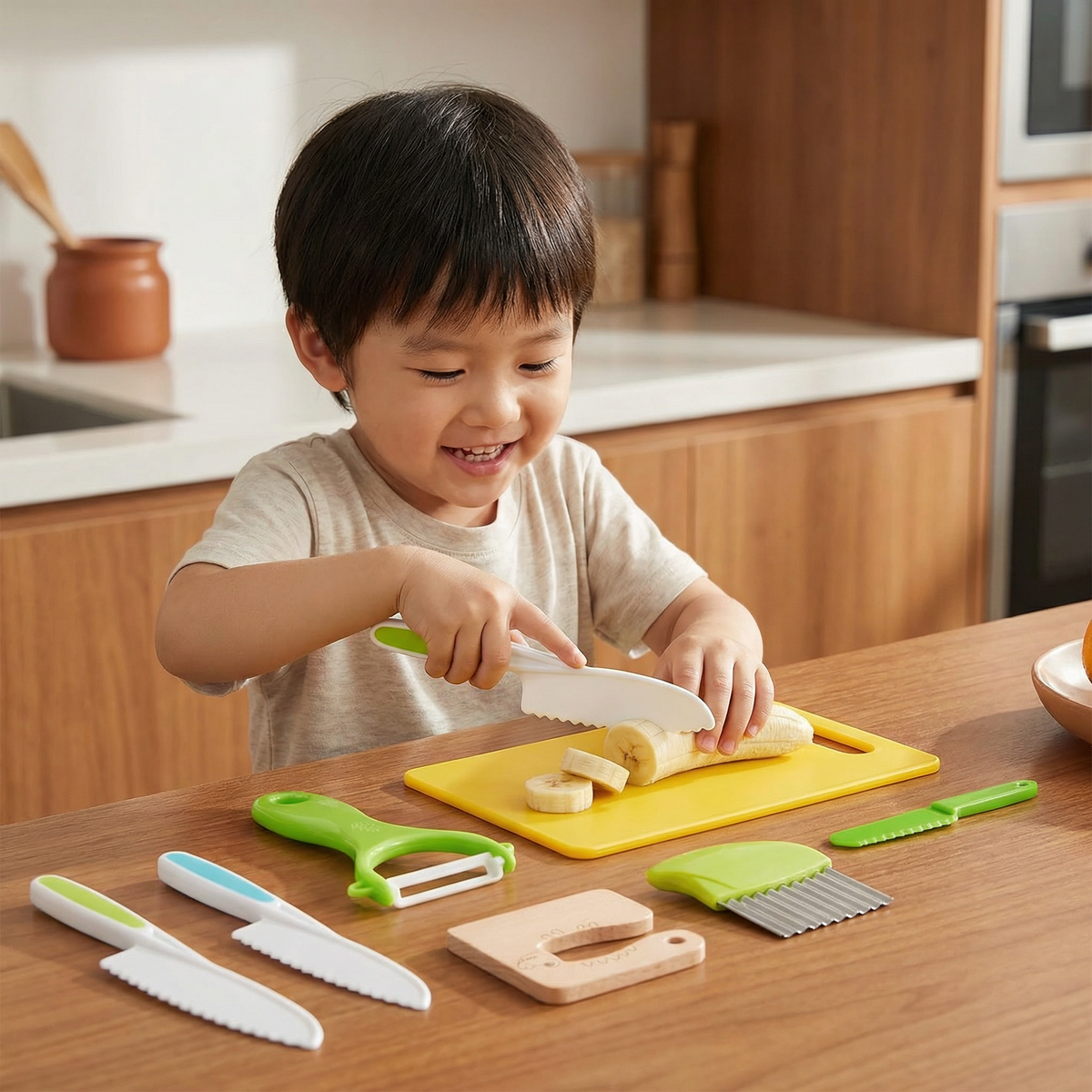 Childrens Kitchen Play Set with Child-Sized Tools and Rounded Edges