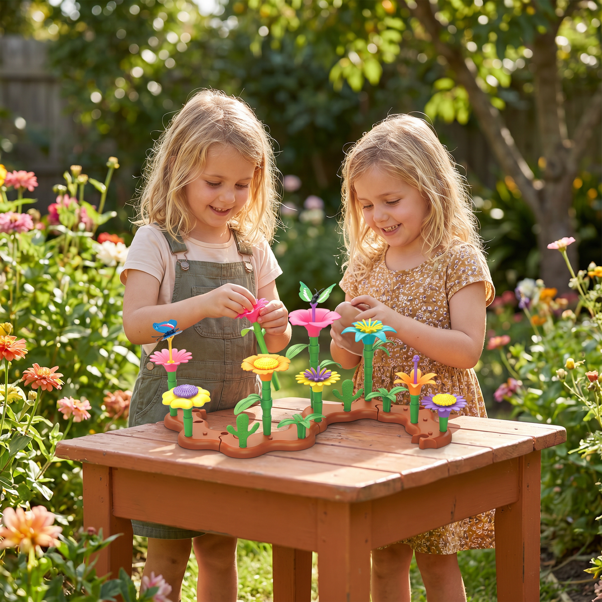 Flower Garden Pegging Game with Colorful Peg Pieces and Multiple Flower Designs