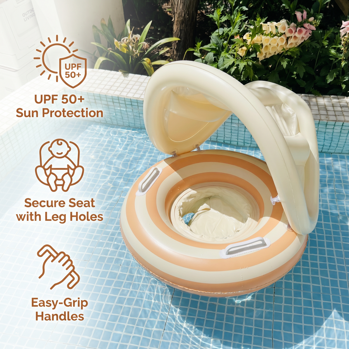 Baby Swim Ring with Integrated Seat and Removable Sun Canopy for 6-36 Months