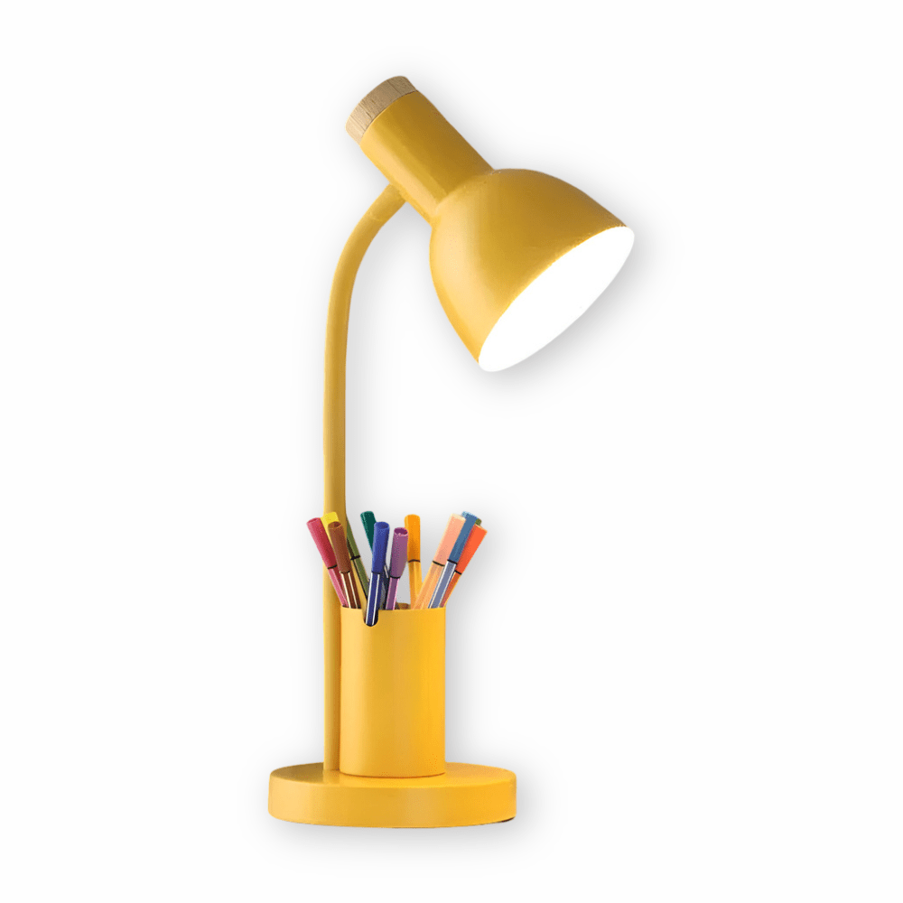 Modern LED Desk Lamp with Pen Holder, Three Light Colors and Adjustable Head in 4 Colors