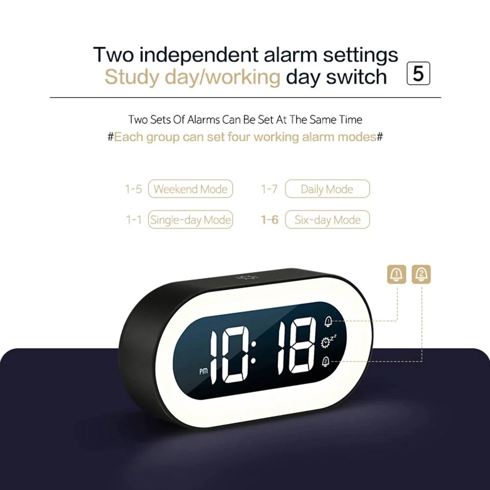 Alarm Clock with Dimmable Night Light and USB-C Charging, Portable Design
