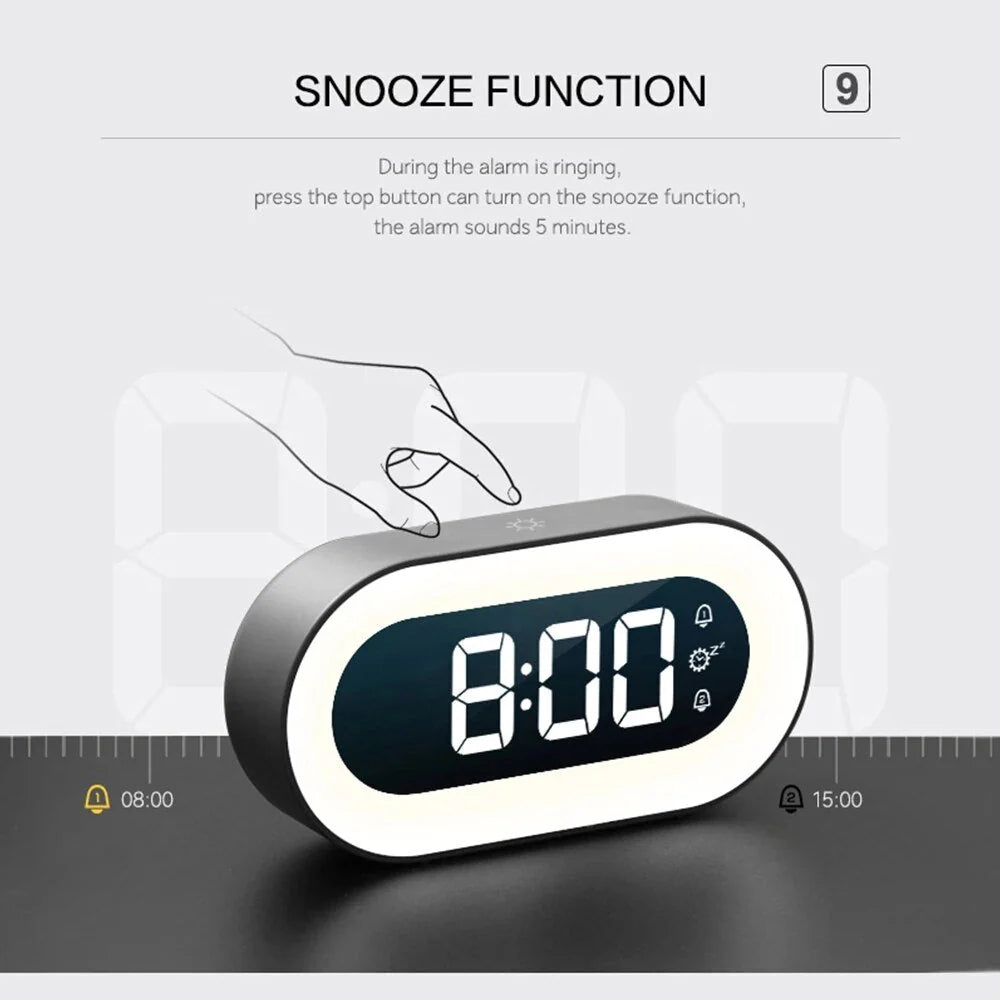 Alarm Clock with Dimmable Night Light and USB-C Charging, Portable Design
