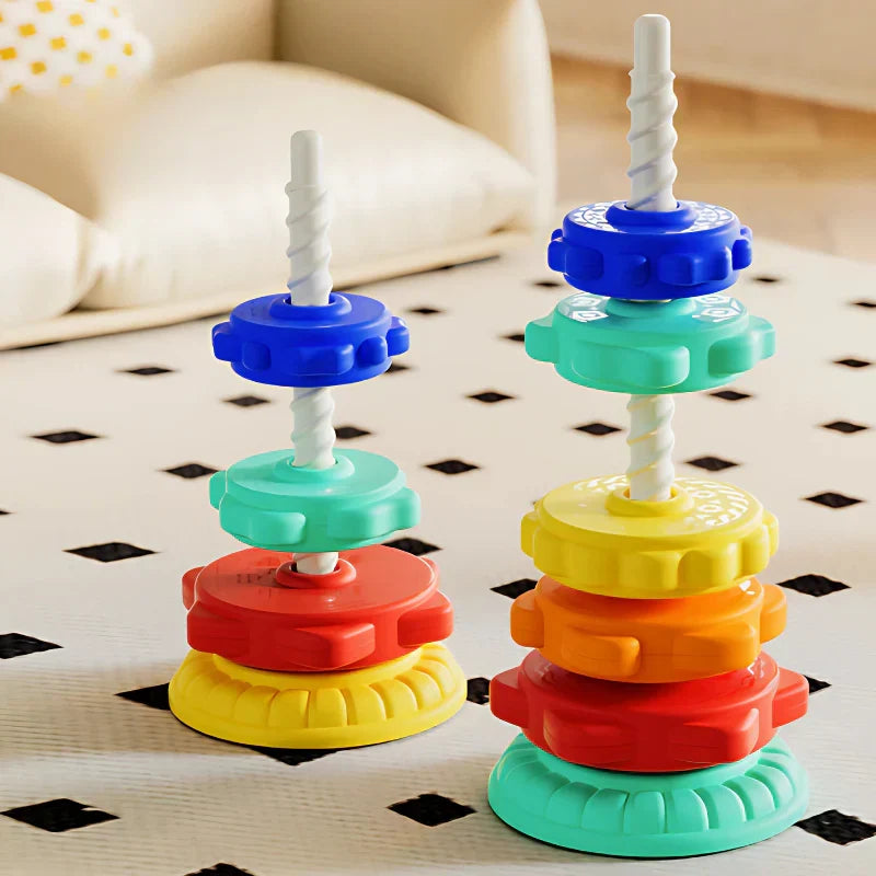 Stacking Tower Toy with Spinning Color Pieces and Shape Recognition