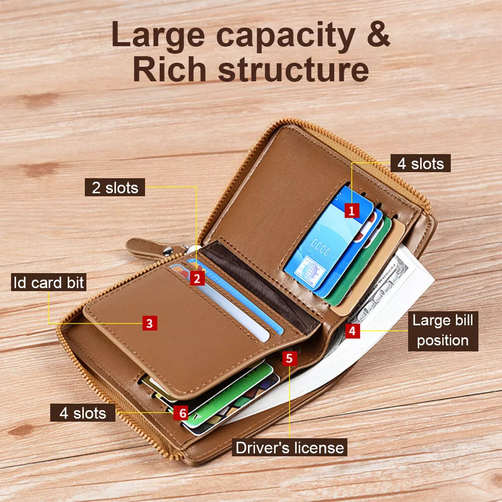 RFID Blocking Wallet with 14 Card Slots and Cash Compartment, Vintage PU Leather
