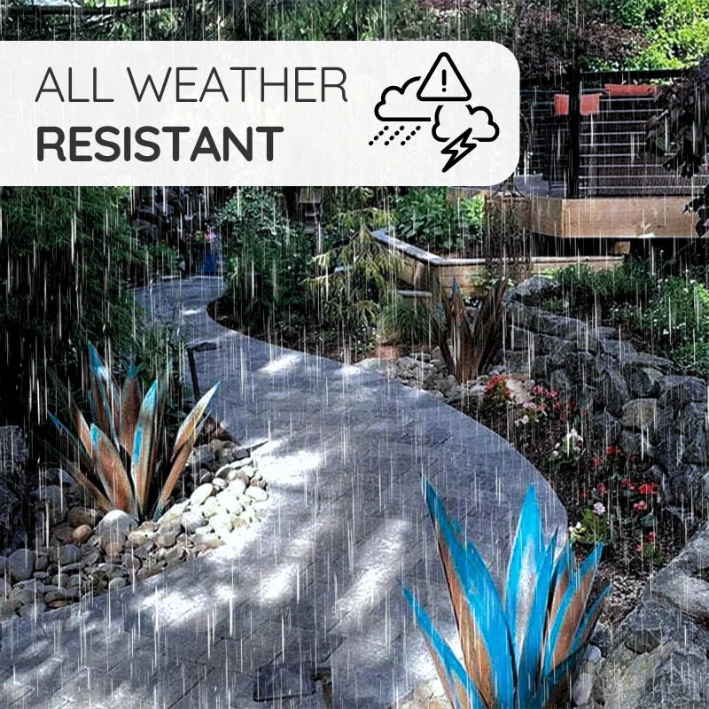 Metal Agave Plant Decorative Sculpture with Rust Finish and Weather Resistant Coating