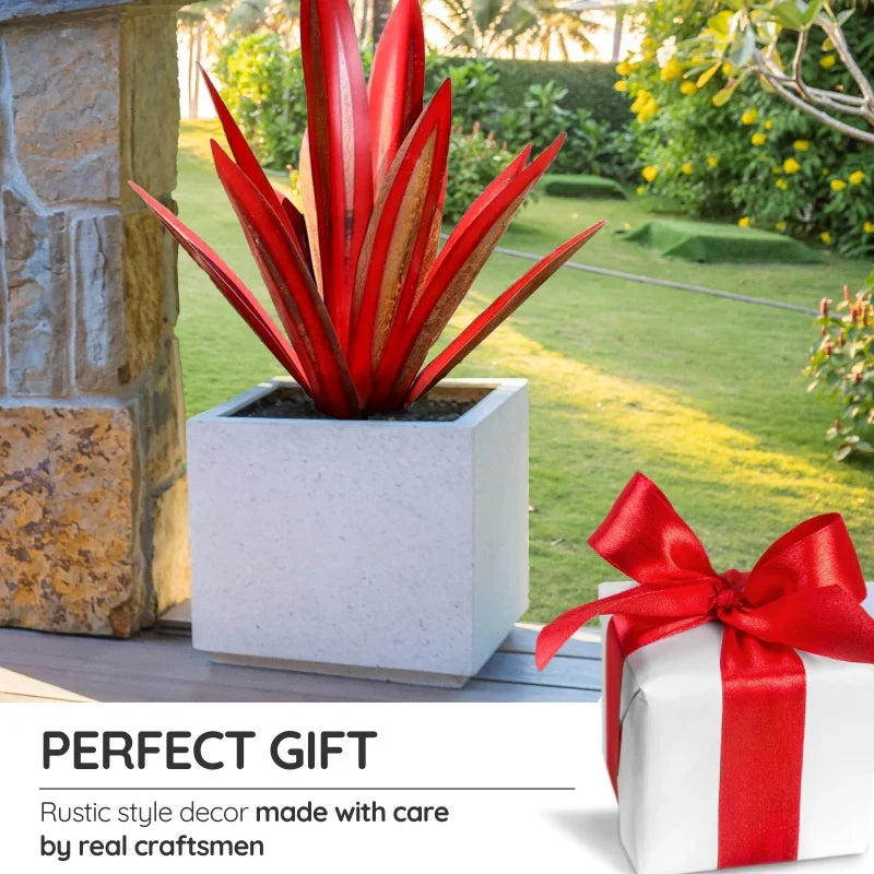 Metal Agave Plant Decorative Sculpture with Rust Finish and Weather Resistant Coating