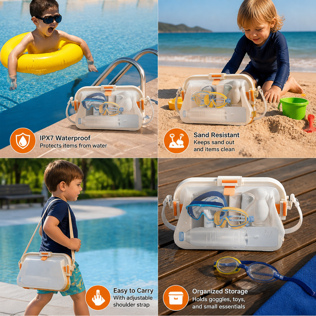 Silicone Beach Bag with Fold-Over Seal and Adjustable Shoulder Strap