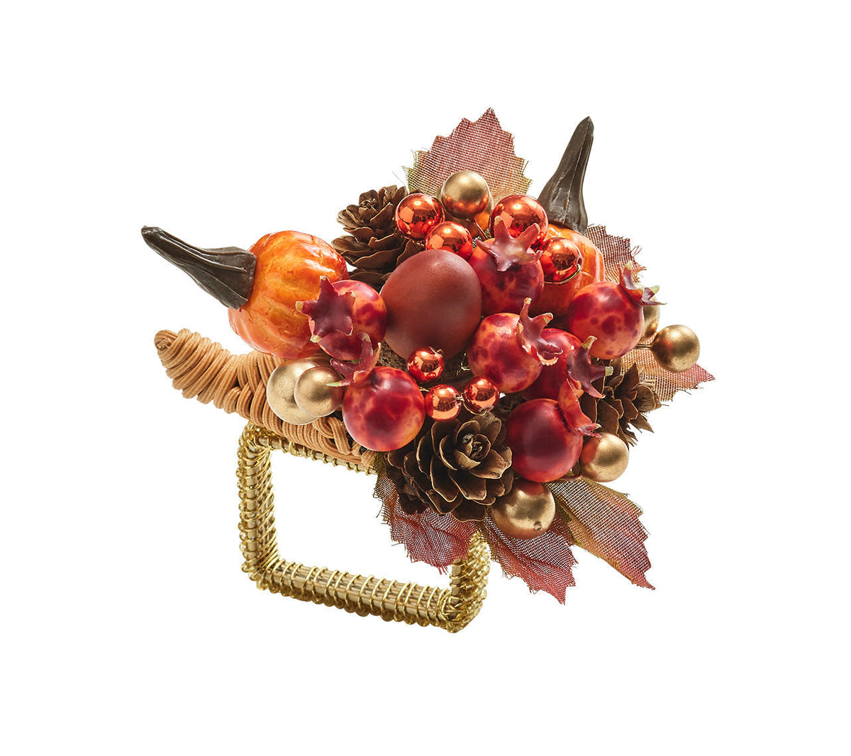 Harvest Napkin Ring with Raised Pumpkins and Berries, Set of 4