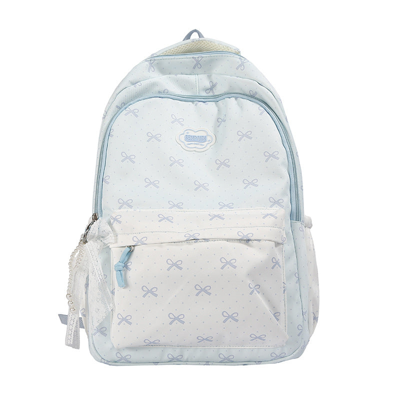 Backpack with Bow Print Design and Multiple Interior Compartments, Adjustable Padded Straps