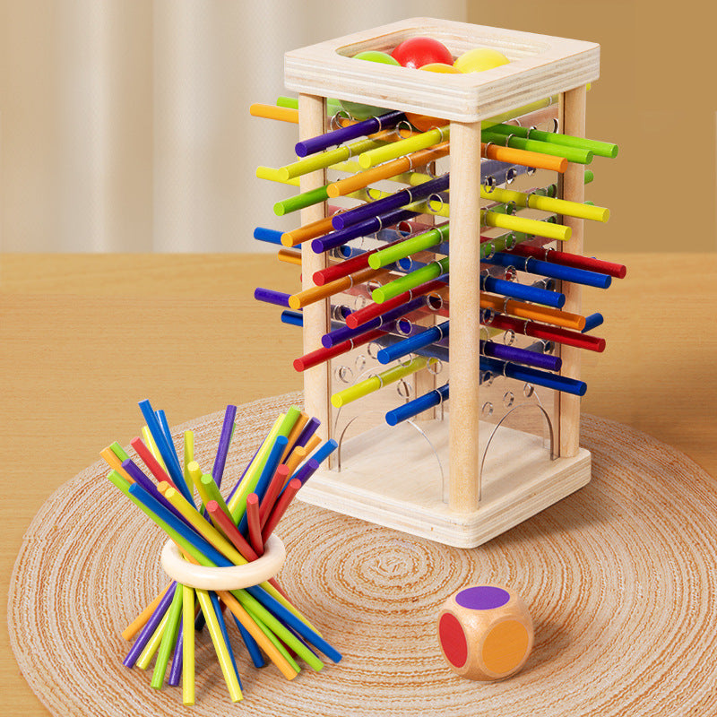 Wooden Stick Game with Colored Balls and Three Play Modes