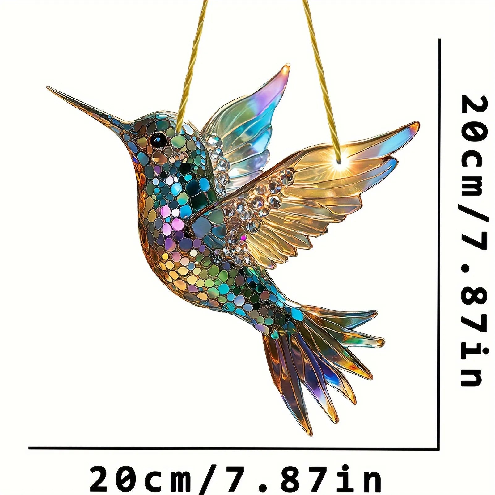 Acrylic Bird Suncatcher with Hanging Loop and Colored Light Reflection