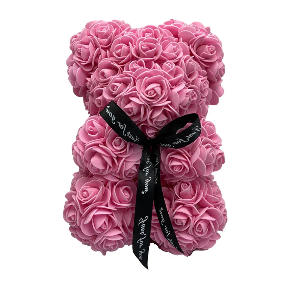 Foam Rose Teddy Bear with Ribbon Accent, 9.8 Inches Tall
