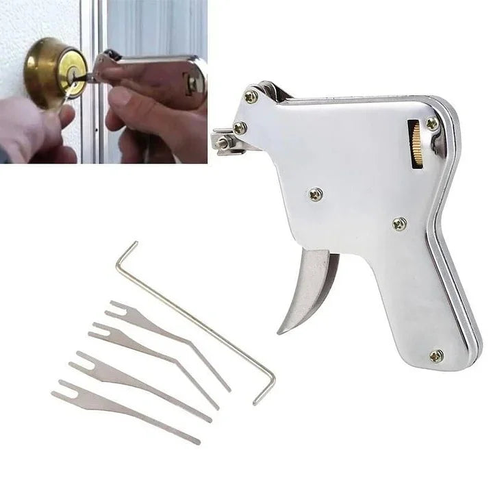 Manual Lock Pick Tool with Four Pick Blades and Torque Wrench, Steel Construction